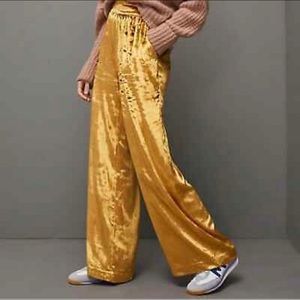 NWOT Maeve Anastacia Velvet Wide-Leg Pants-Gold -size Small